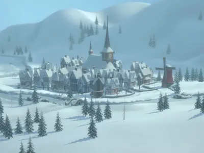 Winterville set Low-poly 3D model