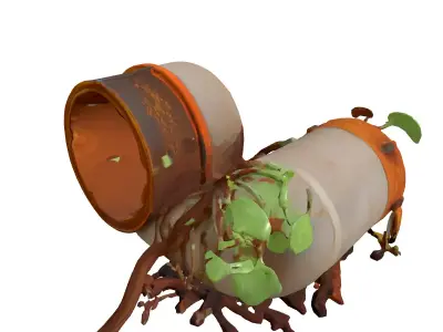 Modular Rusted Overgrown Industrial Pipe Low-poly 3D model