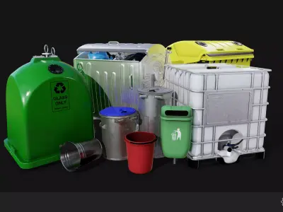 Container Set Low-poly 3D model