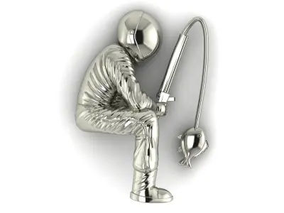 Astronaut Fishing 3D Model Hollow STL with Backplate 3D print model