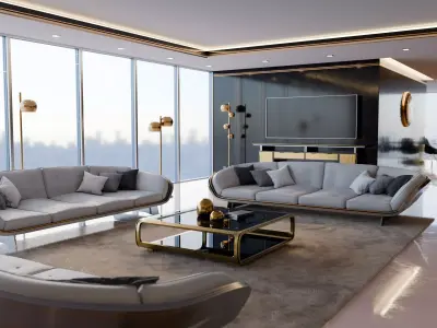 Modern Deco Living Room 3D Model 3D model