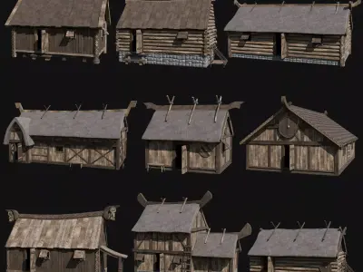 VIKING NORDIC FEUDAL HOUSE HUT MEDIEVAL CITY BUILDING COLLECTION Low-poly 3D model