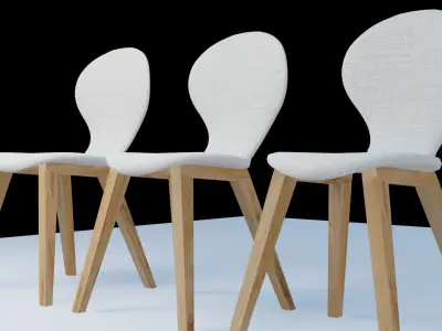 Blender Eevee Wooden Dining Chair minimalist Set Low-poly 3D model