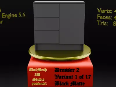 Dresser 2 - Variant 1 of 17 - Black Matte Low-poly 3D model