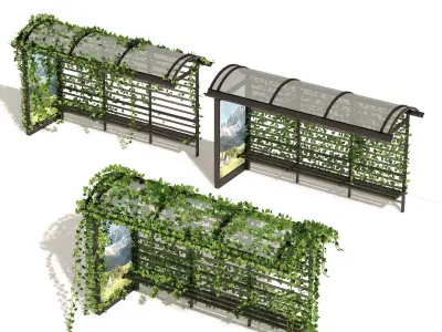 3 Bus Station with Climbing plant Low-poly 3D model