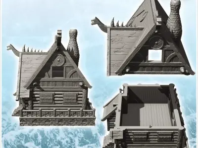 Viking log building with access stairs and fireplace 14 - North  3D print model