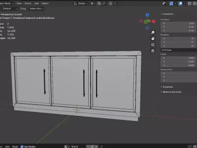 Three-Door Credenza Modern Sideboard in Dark Brown Oak - Tumbler Low-poly 3D model