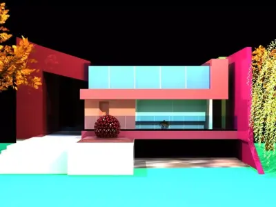 exterior design bunglow low poly Low-poly 3D model