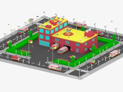 Cartoon City Fire Station 3D model