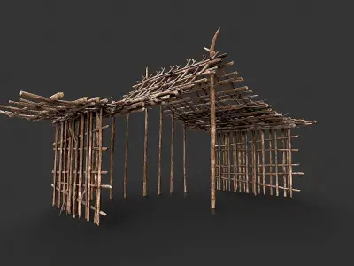 Primitive Wood Stick Jungle Shelter 18 Low-poly 3D model