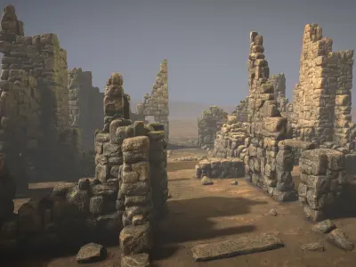 Ruined walls Low-poly 3D model