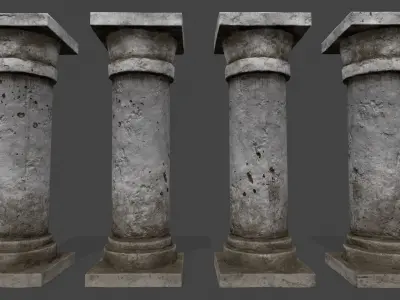 pillar set of four columns Low-poly 3D model