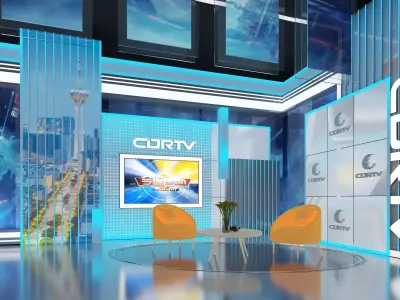 Virtual Broadcast Studio Low-poly 3D model