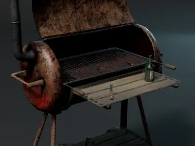 BBQ Grill Rust LowPoly 3D Model 3D model