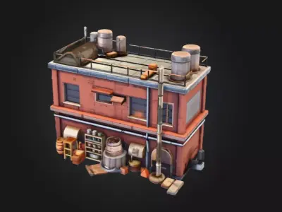 Industrial Rooftop Scene Low-poly 3D model