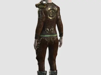 Steampunk rigged character woman Low-poly 3D model