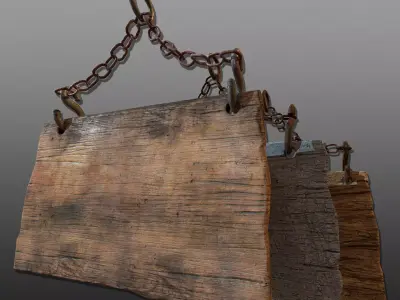 3D Hanging Wooden Signs - Game Ready Low-poly 3D model