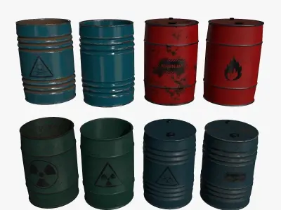 Barrel Set Low-poly 3D model