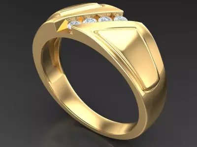 Light Gold Diamond Men Ring 2MR081 3D model