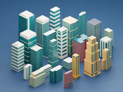 24 low poly buildings Low-poly 3D model