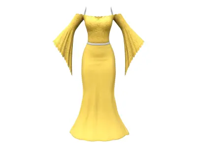 Strapless Long Evening Dress With Angle Sleeves Low-poly 3D model