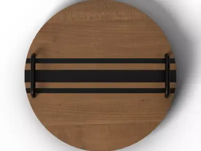 Decorative Ash Wood Tray with Inlaid Black Detail - Linear Motif Low-poly 3D model