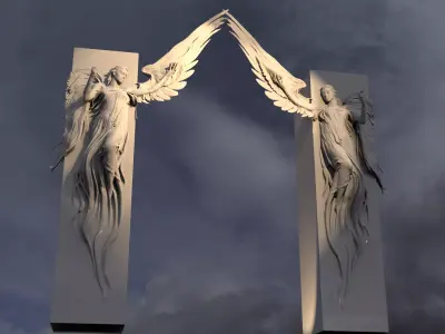 Grand Angel wall sculpture Ghost Stone archway 3 3D model