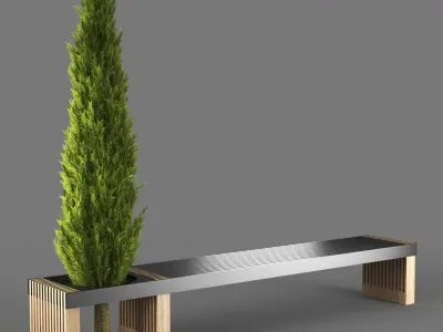 bench1256 bench with potted tree 3D model