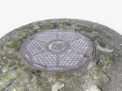 Photorealistic 3D scan of manhole Hatch cover Sewer Manhole Low-poly 3D model