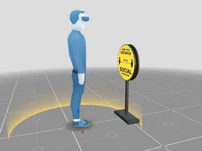 Social Distancing Signage Low-poly 3D model