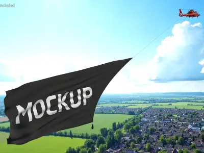  Black Huge Aerial Mockup Banner with Helicopter 