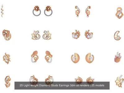 25 Leaves Flower Nature Light weight Diamond Studs Earrings 3dm 3D Model Pack