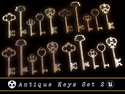 Medieval Antique Keys Set 2 Low-poly 3D model