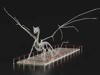  Dragon Skeleton Exhibit with Stanchion Belt Barriers 