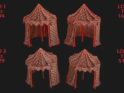 Ancient Tent Market Stall  Low-poly 3D model