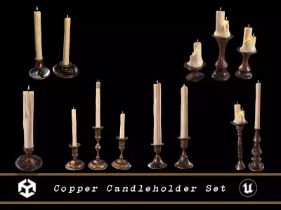 Copper Candleholder Set 3D Model Pack