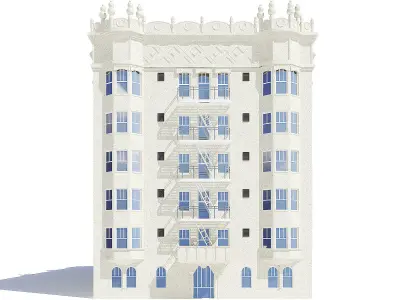 White Apartment Building 3D Model 3D model