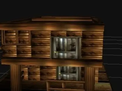 HD wood two floor building Low-poly 3D model