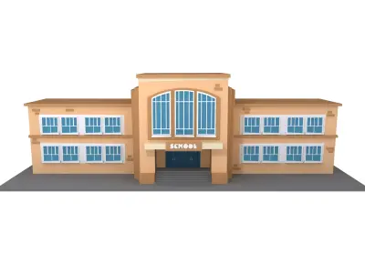 School Building Cartoon Low-poly 3D model
