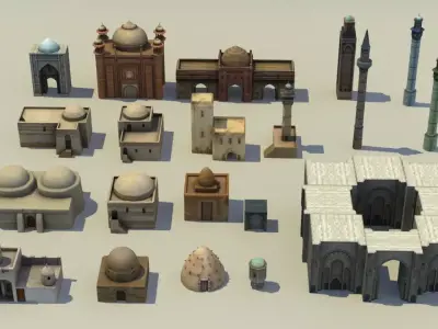 Low Poly Middle East City Buildings and Eastern Architecture  Low-poly 3D model