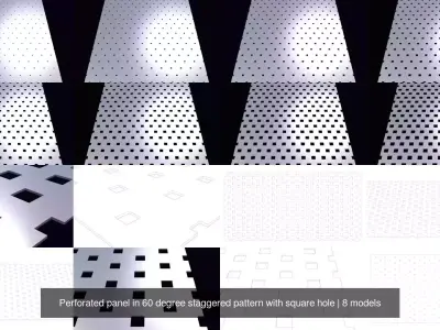 Perforated panel in 60 degree staggered pattern with square hole 3D Model Pack