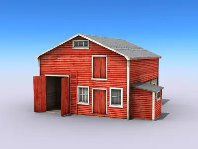 Big Wooden Warehouse Low-poly 3D model