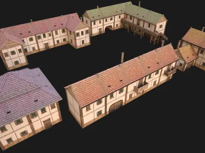 Medieval Town Buildings Set Low-poly 3D model