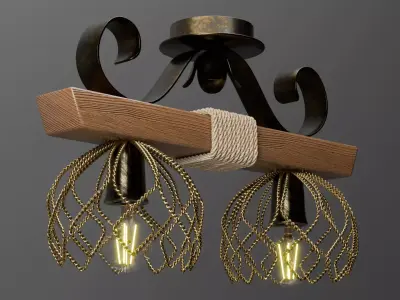 Rustic Wooden Chandelier  3D model