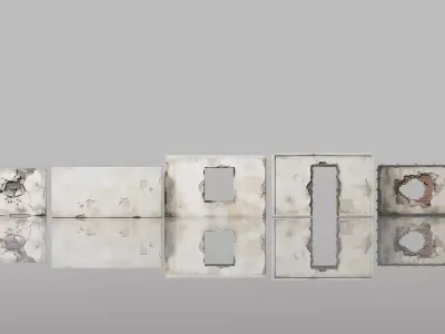 Abandoned Interior Plaster Walls PBR Set 5 Pieces Low-poly 3D model