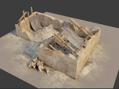 collapsed building with 4k pbr textures Low-poly 3D model