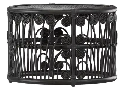 Black Bamboo Round table with rattan tabletop 3D model