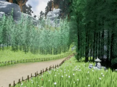 Stylized Japanese Shrine Environment Low-poly 3D model