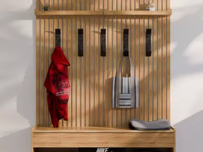 Modern Minimalist Batten Oak Shoes Storage  and Panel 3D Model Free 3D model