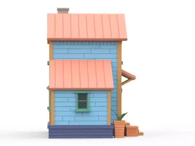 Wooden House D with UV Low-poly 3D model
